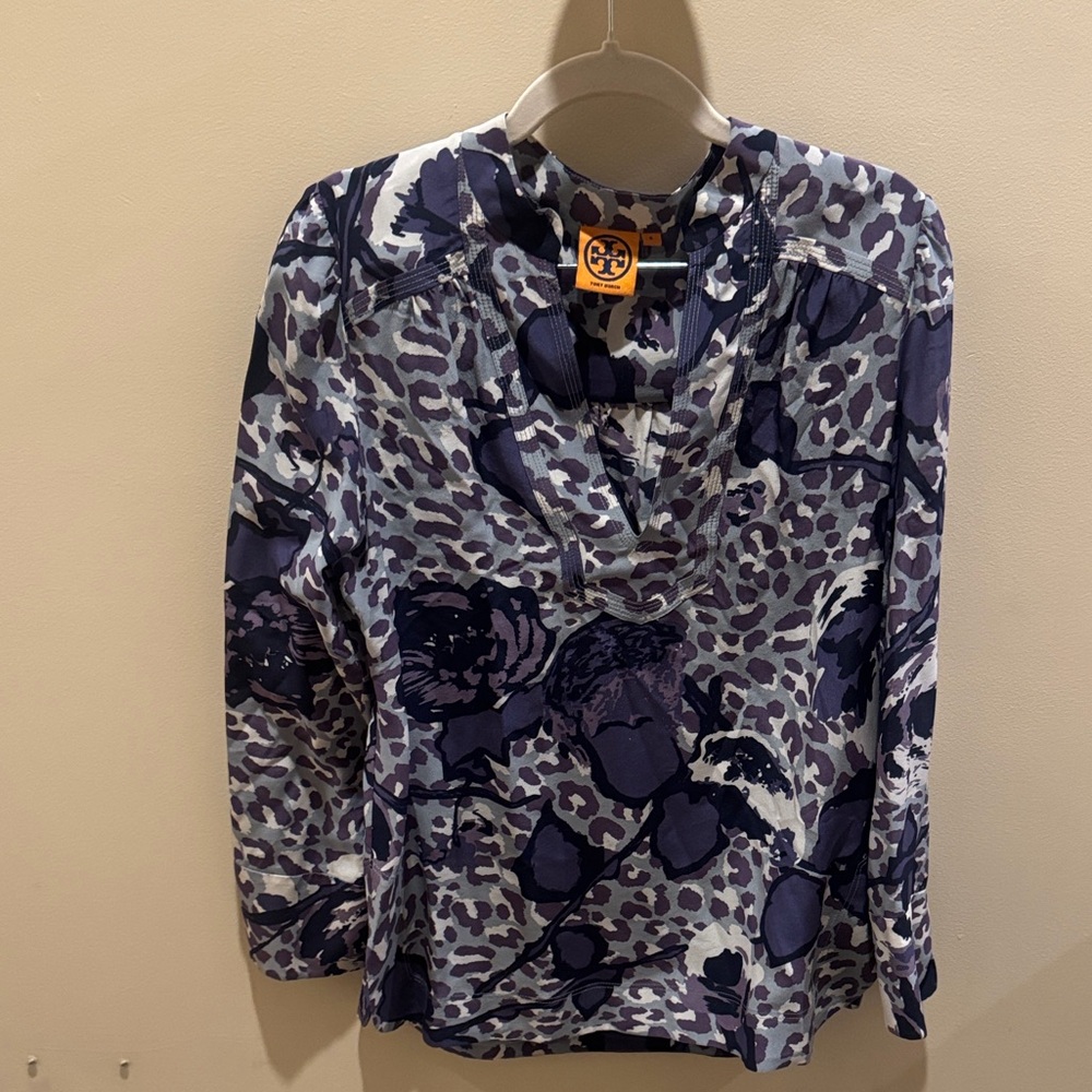 Tory Burch Camouflage Blouse in Purple and Gray
